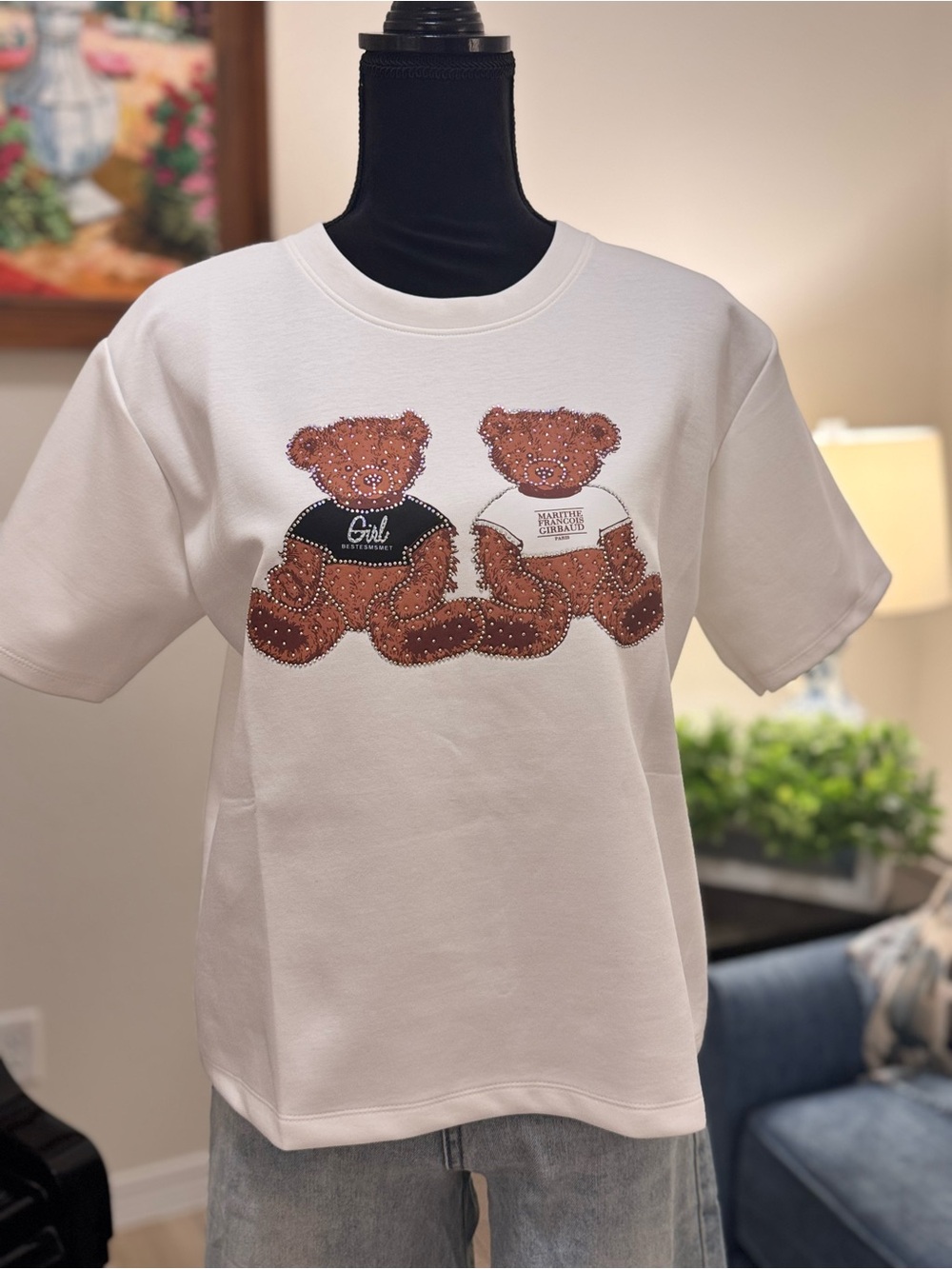 Cotton Tee with Teddy Bear Graphic and Rhinestones ✅Brand New✅